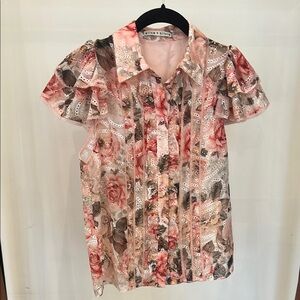Alice + Olivia Pink Eyelet Floral Blouse